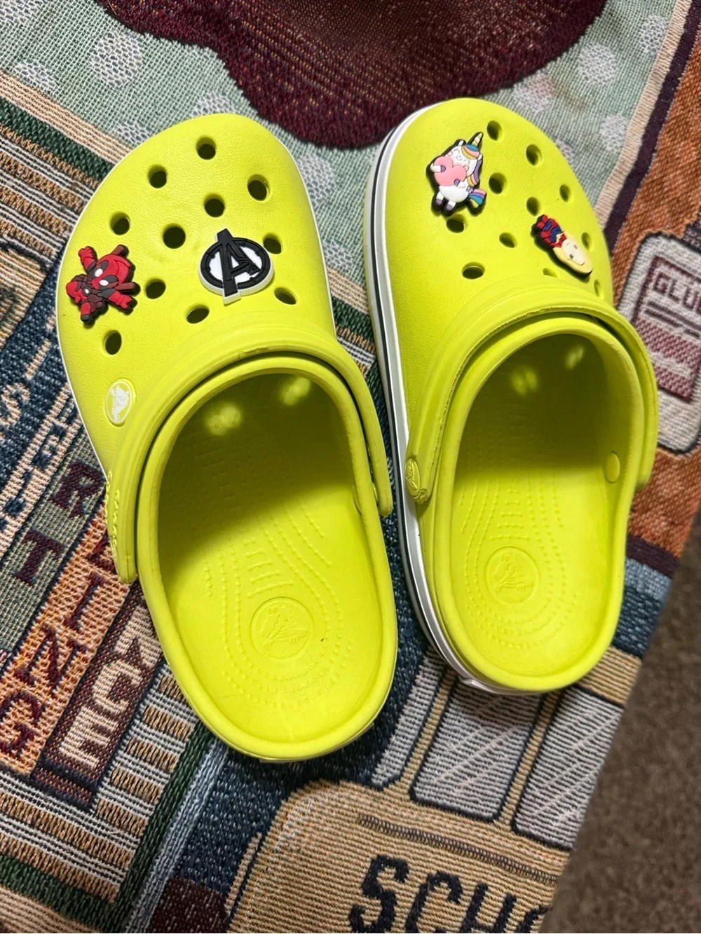 CROCS Kids Neon Yellow Slip-On Clog with Charms